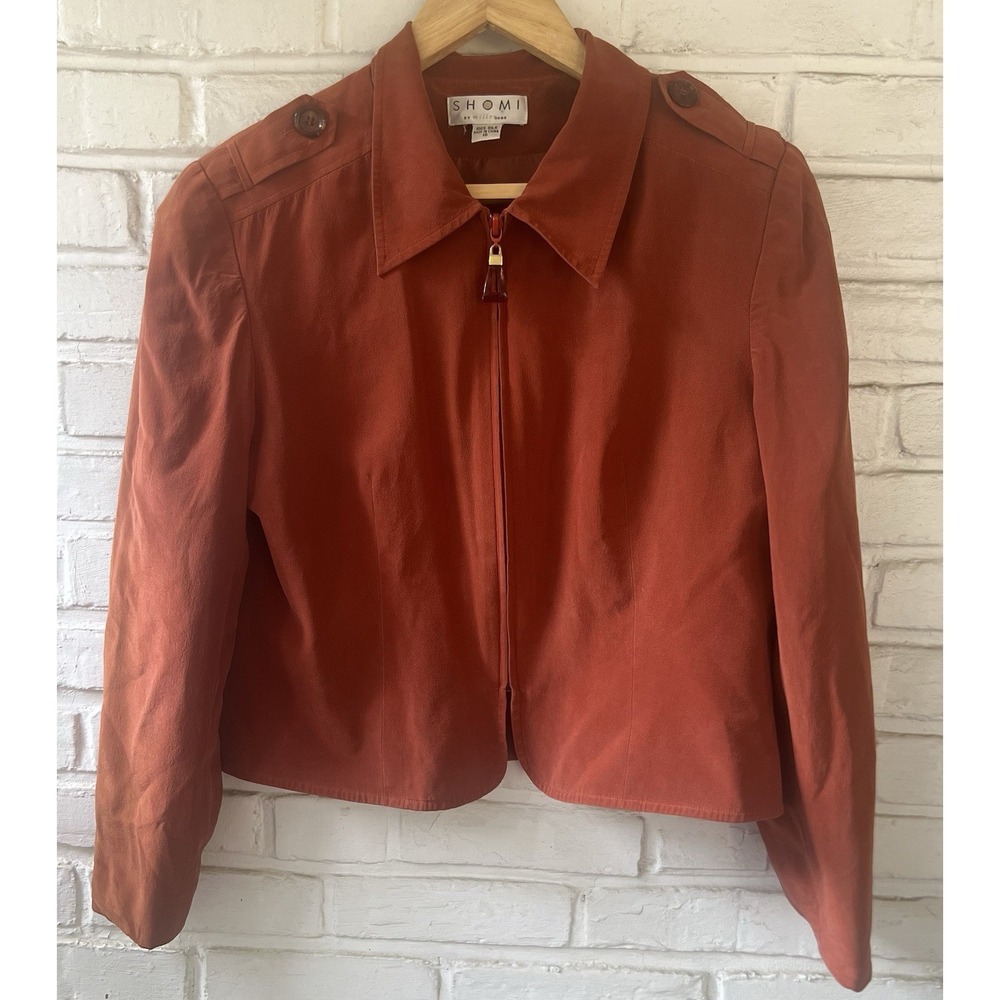 SHOMI by Miller Shor Orange Silk Zip-Front Long Sleeve Casual Womens Jacket 10